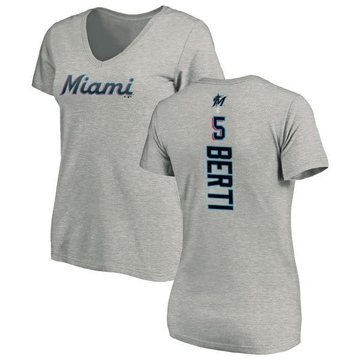 Women's Miami Marlins Jon Berti ＃5 Backer Slim Fit T-Shirt Ash
