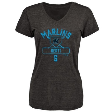 Women's Miami Marlins Jon Berti ＃5 Base Runner T-Shirt - Black