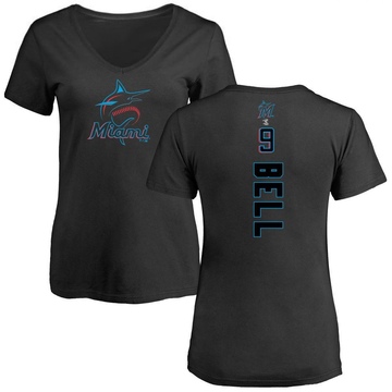 Women's Miami Marlins Josh Bell ＃9 Backer Slim Fit T-Shirt - Black
