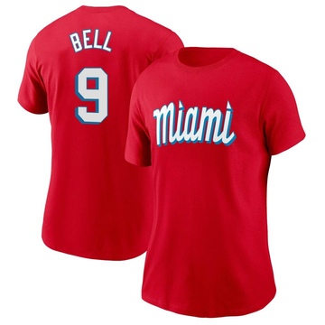 Women's Miami Marlins Josh Bell ＃9 City Connect Name & Number T-Shirt - Red