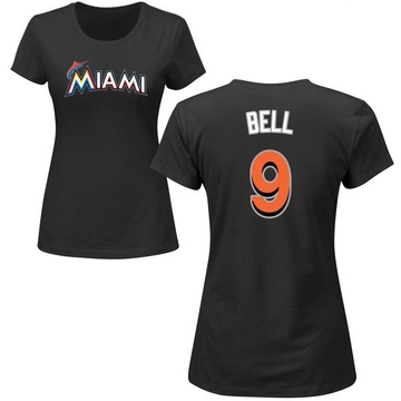 Women's Miami Marlins Josh Bell ＃9 Roster Name & Number T-Shirt - Black