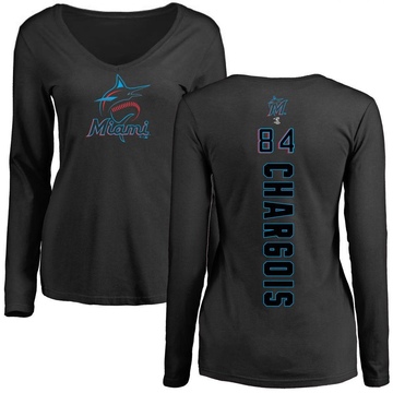 Women's Miami Marlins JT Chargois ＃84 Backer Slim Fit Long Sleeve T-Shirt - Black