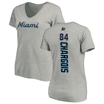 Women's Miami Marlins JT Chargois ＃84 Backer Slim Fit T-Shirt Ash
