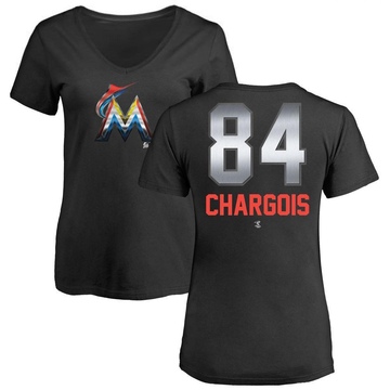 Women's Miami Marlins JT Chargois ＃84 Midnight Mascot V-Neck T-Shirt - Black