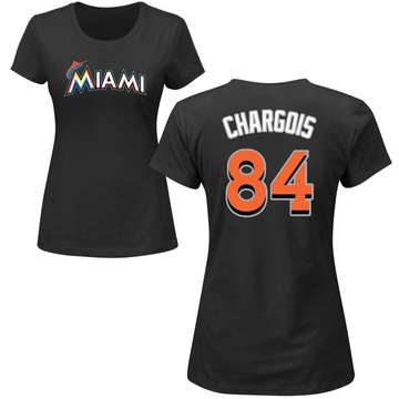 Women's Miami Marlins JT Chargois ＃84 Roster Name & Number T-Shirt - Black