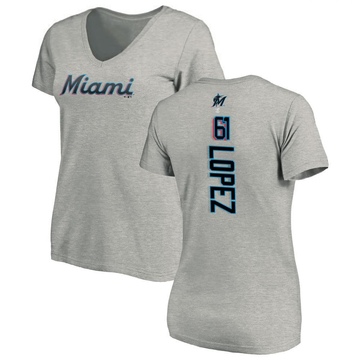 Women's Miami Marlins Otto Lopez ＃61 Backer Slim Fit T-Shirt Ash