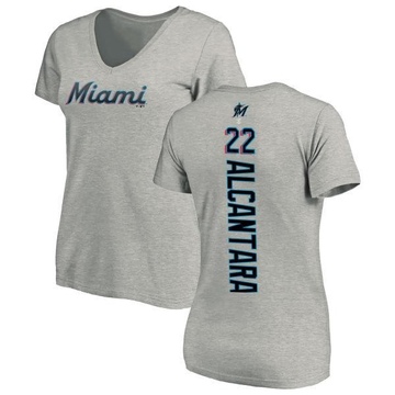 Women's Miami Marlins Sandy Alcantara ＃22 Backer Slim Fit T-Shirt Ash