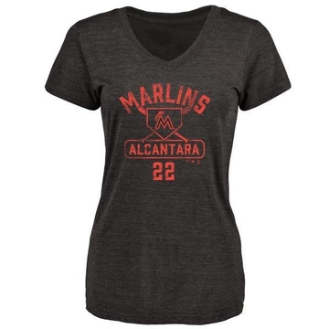 Women's Miami Marlins Sandy Alcantara ＃22 Base Runner T-Shirt - Black