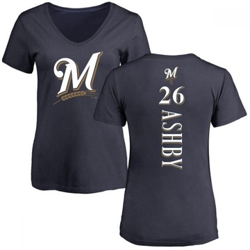 Women's Milwaukee Brewers Aaron Ashby ＃26 Backer Slim Fit T-Shirt - Navy