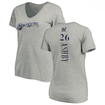 Women's Milwaukee Brewers Aaron Ashby ＃26 Backer Slim Fit T-Shirt Ash