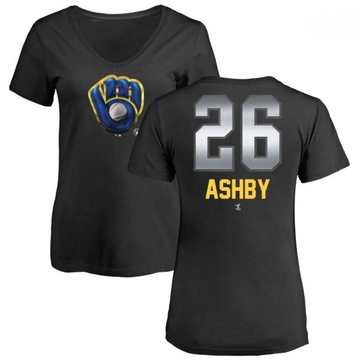 Women's Milwaukee Brewers Aaron Ashby ＃26 Midnight Mascot V-Neck T-Shirt - Black