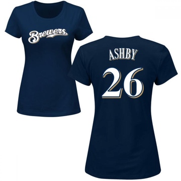 Women's Milwaukee Brewers Aaron Ashby ＃26 Roster Name & Number T-Shirt - Navy