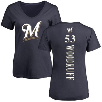 Women's Milwaukee Brewers Brandon Woodruff ＃53 Backer Slim Fit T-Shirt - Navy