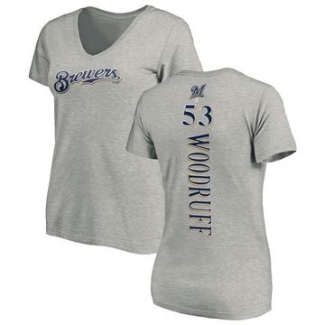 Women's Milwaukee Brewers Brandon Woodruff ＃53 Backer Slim Fit T-Shirt Ash