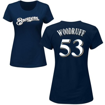 Women's Milwaukee Brewers Brandon Woodruff ＃53 Roster Name & Number T-Shirt - Navy