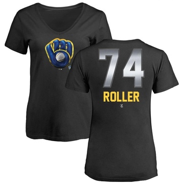 Women's Milwaukee Brewers Chris Roller ＃74 Midnight Mascot V-Neck T-Shirt - Black