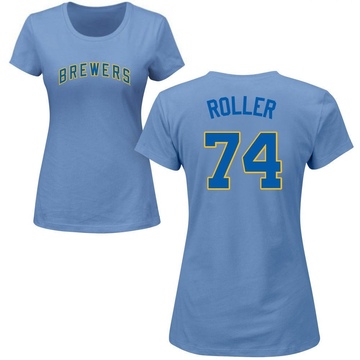 Women's Milwaukee Brewers Chris Roller ＃74 Roster Name & Number T-Shirt - Light Blue