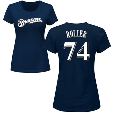 Women's Milwaukee Brewers Chris Roller ＃74 Roster Name & Number T-Shirt - Navy