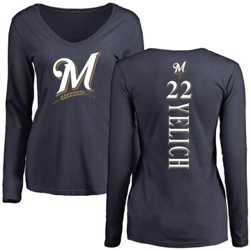 Women's Milwaukee Brewers Christian Yelich ＃22 Backer Slim Fit Long Sleeve T-Shirt - Navy