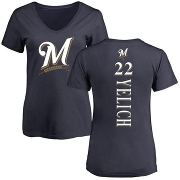 Women's Milwaukee Brewers Christian Yelich ＃22 Backer Slim Fit T-Shirt - Navy