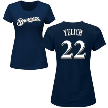 Women's Milwaukee Brewers Christian Yelich ＃22 Roster Name & Number T-Shirt - Navy