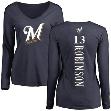Women's Milwaukee Brewers Glenn Robinson ＃13 Backer Slim Fit Long Sleeve T-Shirt - Navy