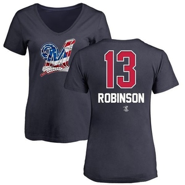 Women's Milwaukee Brewers Glenn Robinson ＃13 Name and Number Banner Wave V-Neck T-Shirt - Navy