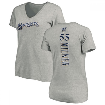 Women's Milwaukee Brewers Hoby Milner ＃55 Backer Slim Fit T-Shirt Ash