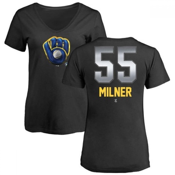 Women's Milwaukee Brewers Hoby Milner ＃55 Midnight Mascot V-Neck T-Shirt - Black