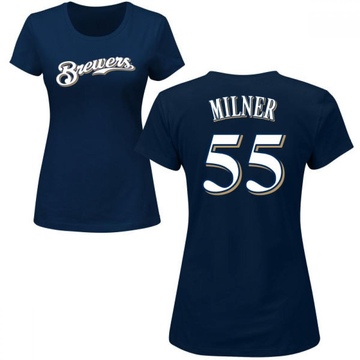 Women's Milwaukee Brewers Hoby Milner ＃55 Roster Name & Number T-Shirt - Navy