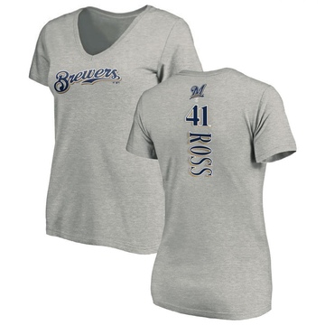 Women's Milwaukee Brewers Joe Ross ＃41 Backer Slim Fit T-Shirt Ash