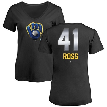 Women's Milwaukee Brewers Joe Ross ＃41 Midnight Mascot V-Neck T-Shirt - Black
