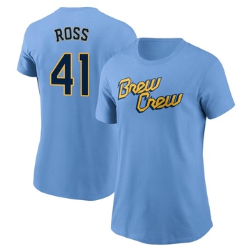 Women's Milwaukee Brewers Joe Ross ＃41 Powder 2022 City Connect Name & Number T-Shirt - Blue