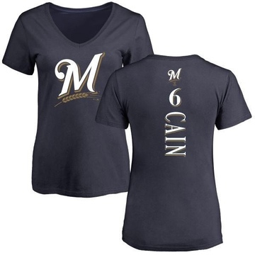 Women's Milwaukee Brewers Lorenzo Cain ＃6 Backer Slim Fit T-Shirt - Navy