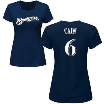 Women's Milwaukee Brewers Lorenzo Cain ＃6 Roster Name & Number T-Shirt - Navy