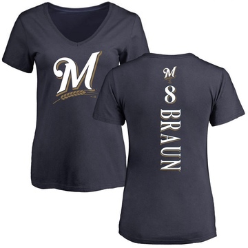 Women's Milwaukee Brewers Ryan Braun ＃8 Backer Slim Fit T-Shirt - Navy