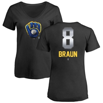Women's Milwaukee Brewers Ryan Braun ＃8 Midnight Mascot V-Neck T-Shirt - Black