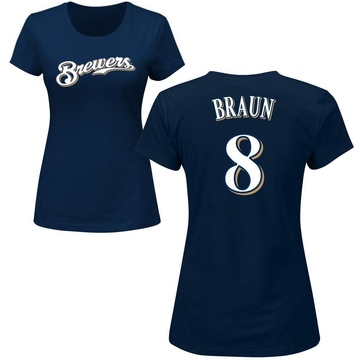 Women's Milwaukee Brewers Ryan Braun ＃8 Roster Name & Number T-Shirt - Navy