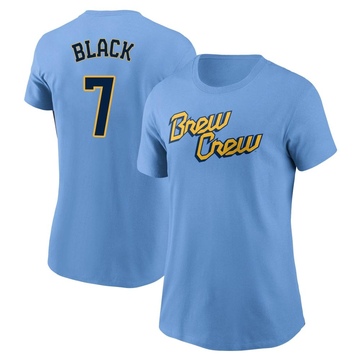 Women's Milwaukee Brewers Tyler Black ＃7 Powder 2022 City Connect Name & Number T-Shirt - Blue