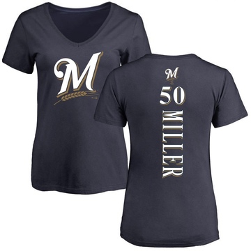 Women's Milwaukee Brewers Tyson Miller ＃50 Backer Slim Fit T-Shirt - Navy