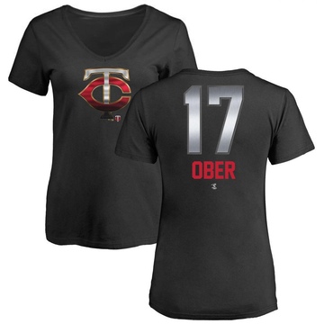 Women's Minnesota Twins Bailey Ober ＃17 Midnight Mascot V-Neck T-Shirt - Black