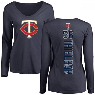 Women's Minnesota Twins Caleb Thielbar ＃56 Backer Slim Fit Long Sleeve T-Shirt - Navy