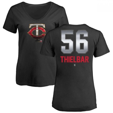 Women's Minnesota Twins Caleb Thielbar ＃56 Midnight Mascot V-Neck T-Shirt - Black