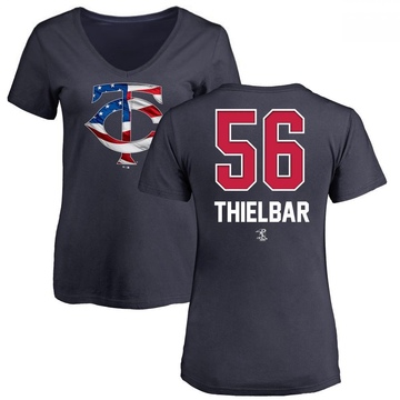 Women's Minnesota Twins Caleb Thielbar ＃56 Name and Number Banner Wave V-Neck T-Shirt - Navy
