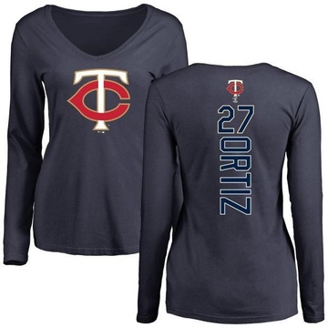 Women's Minnesota Twins David Ortiz ＃27 Backer Slim Fit Long Sleeve T-Shirt - Navy