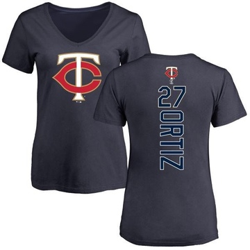 Women's Minnesota Twins David Ortiz ＃27 Backer Slim Fit T-Shirt - Navy