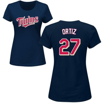 Women's Minnesota Twins David Ortiz ＃27 Roster Name & Number T-Shirt - Navy