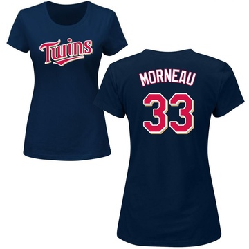 Women's Minnesota Twins Justin Morneau ＃33 Roster Name & Number T-Shirt - Navy