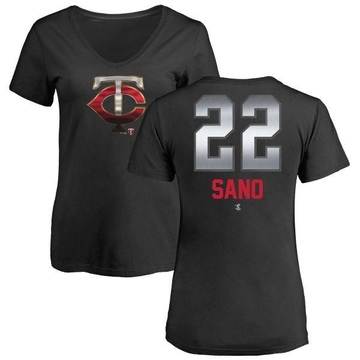 Women's Minnesota Twins Miguel Sano ＃22 Midnight Mascot V-Neck T-Shirt - Black