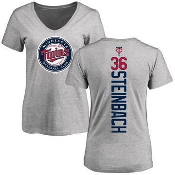Women's Minnesota Twins Terry Steinbach ＃36 Backer Slim Fit T-Shirt Ash